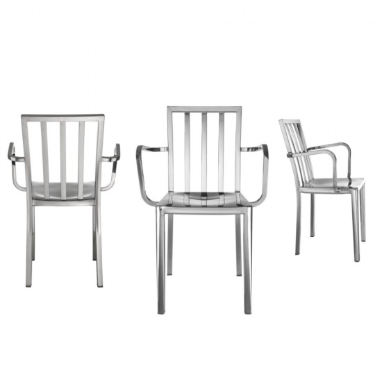 Fine Mod Imports Eve Steel Dining Arm Chair, Silver