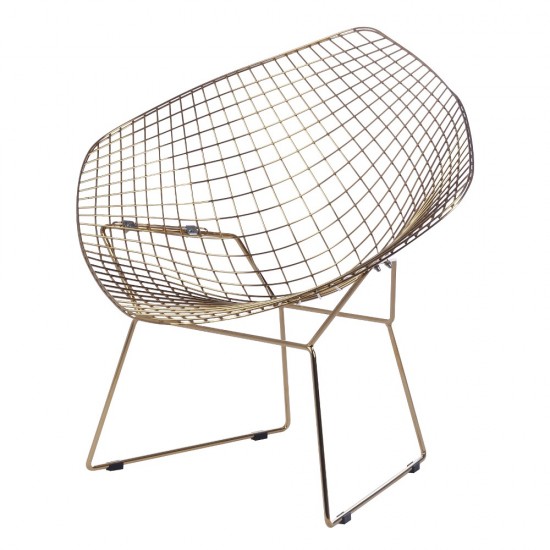 Fine Mod Imports Gold Wire Diamond Chair, White, Set of 2 Chairs