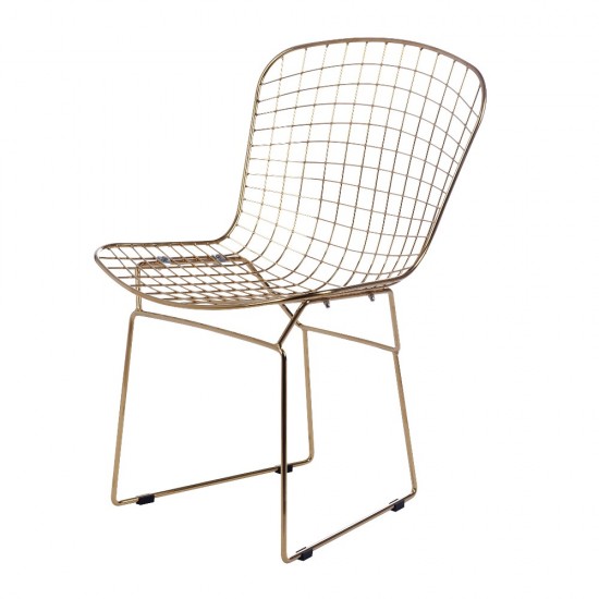 Fine Mod Imports Gold Wire Side Chair, White, Set of 2 Chairs