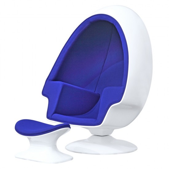 Fine Mod Imports Alpha Egg Chair and Ottoman, Blue