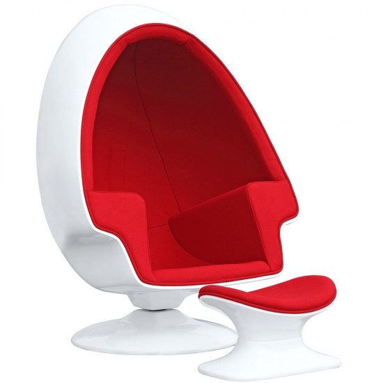 Fine Mod Imports Alpha Egg Chair and Ottoman, Red