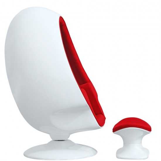 Fine Mod Imports Alpha Egg Chair and Ottoman, Red