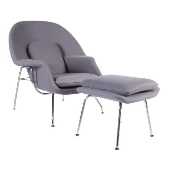 Fine Mod Imports Woom Chair and Ottoman, Light Gray