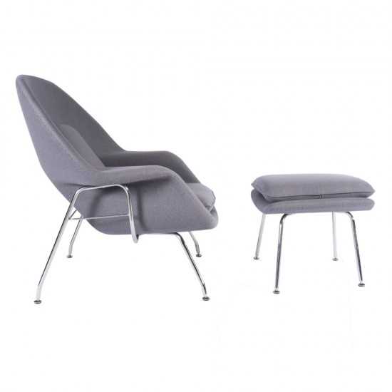 Fine Mod Imports Woom Chair and Ottoman, Light Gray