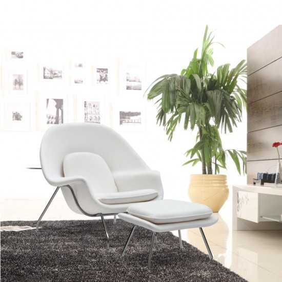 Fine Mod Imports Woom Chair and Ottoman, White