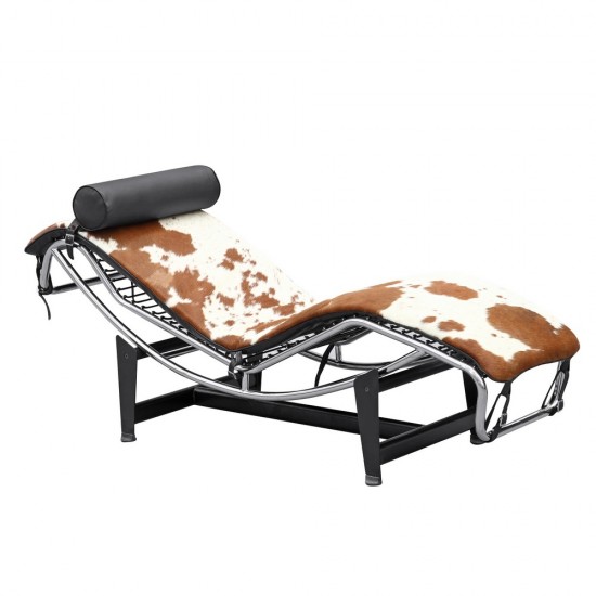 Fine Mod Imports Adjustable Chaise in Pony, Brown and White