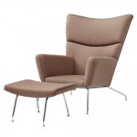 Fine Mod Imports Wing Chair and Ottoman in Wool, Khaki