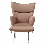 Fine Mod Imports Wing Chair and Ottoman in Wool, Khaki