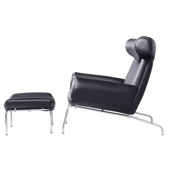 Fine Mod Imports Big Chair and Ottoman, Black