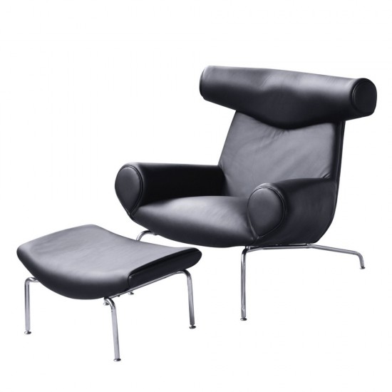 Fine Mod Imports Big Chair and Ottoman, Black