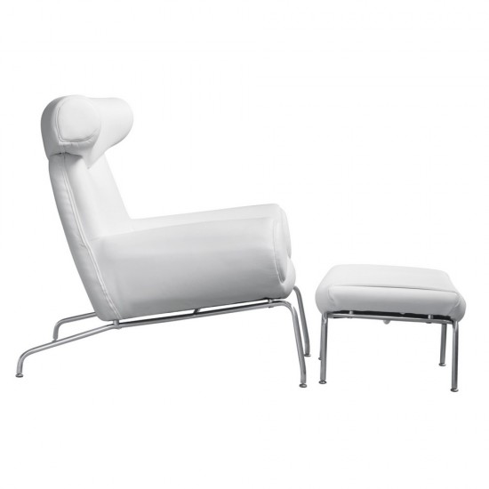 Fine Mod Imports Big Chair and Ottoman, White