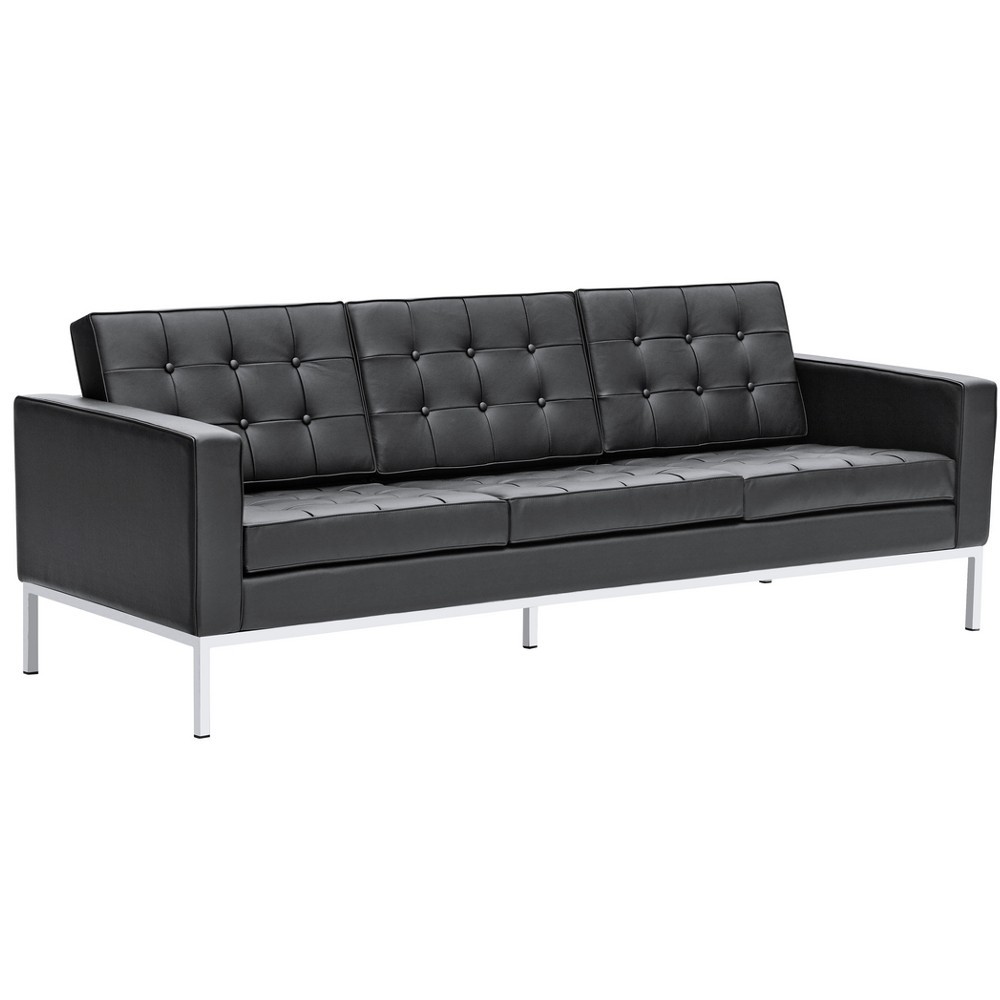 Fine Mod Imports Button Sofa in Leather, Black Fine Mod Imports Button Sofa in Leather, Black