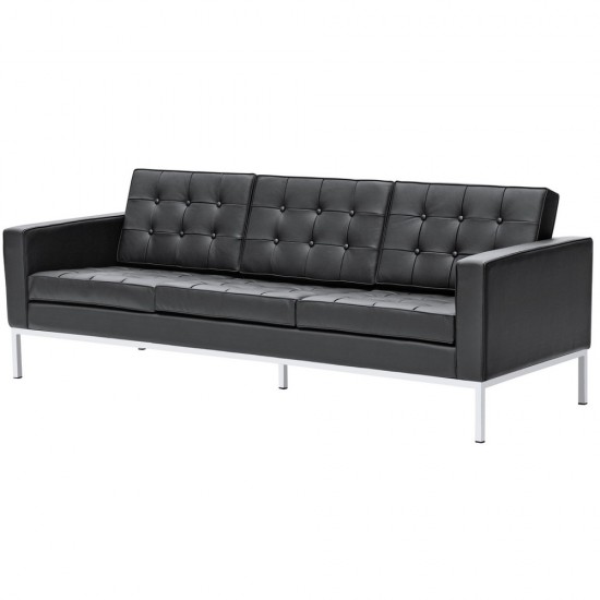 Fine Mod Imports Button Sofa in Leather, Black