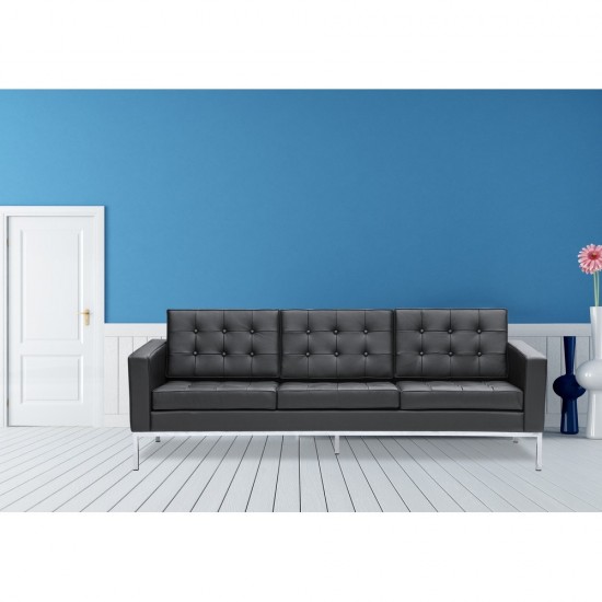 Fine Mod Imports Button Sofa in Leather, Black