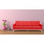 Fine Mod Imports Button Sofa in Leather, Red