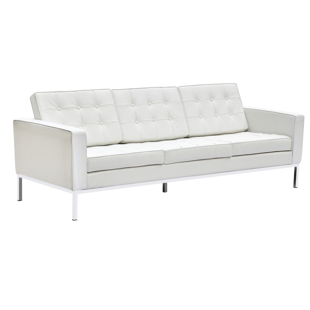 Fine Mod Imports Button Sofa in Leather, White Fine Mod Imports Button Sofa in Leather, White