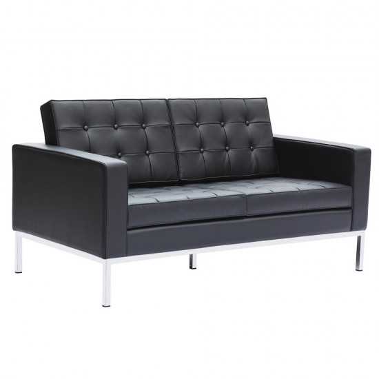 Fine Mod Imports Button Loveseat in Leather, Black