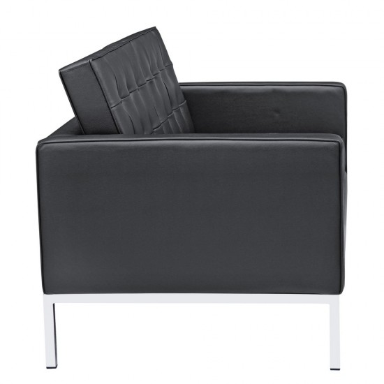 Fine Mod Imports Button Loveseat in Leather, Black