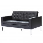 Fine Mod Imports Button Loveseat in Leather, Black