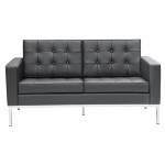 Fine Mod Imports Button Loveseat in Leather, Black