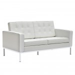 Fine Mod Imports Button Loveseat in Leather, White