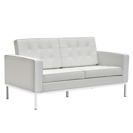 Fine Mod Imports Button Loveseat in Leather, White