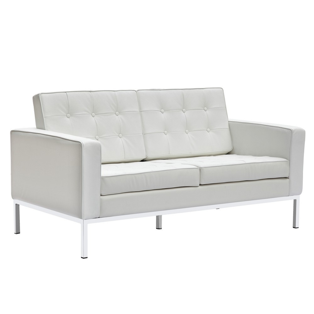 Fine Mod Imports Button Loveseat in Leather, White