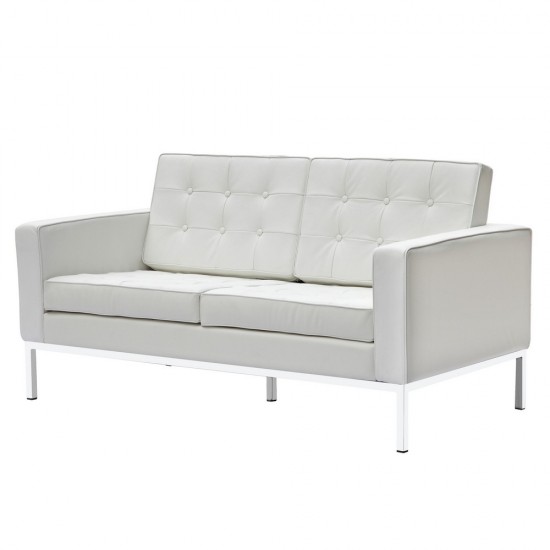 Fine Mod Imports Button Loveseat in Leather, White