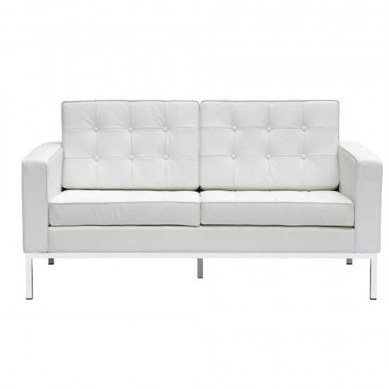 Fine Mod Imports Button Loveseat in Leather, White