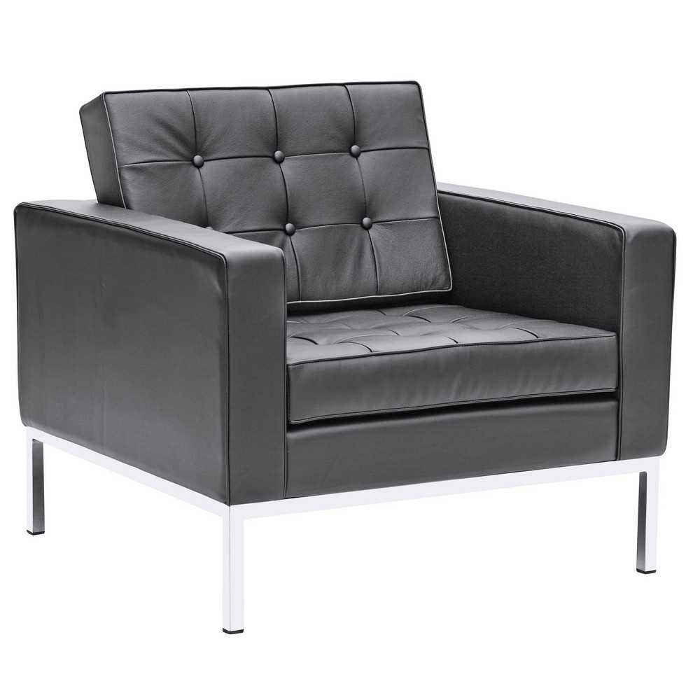 Fine Mod Imports Button Arm Chair in Leather, Black Fine Mod Imports Button Arm Chair in Leather, Black