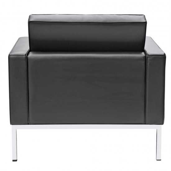 Fine Mod Imports Button Arm Chair in Leather, Black