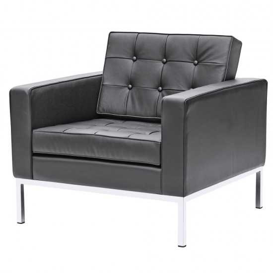 Fine Mod Imports Button Arm Chair in Leather, Black