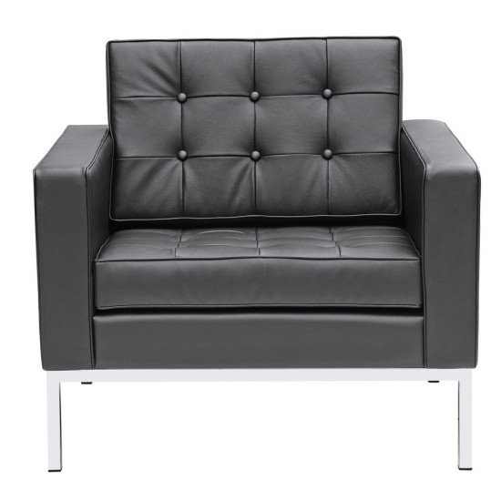Fine Mod Imports Button Arm Chair in Leather, Black