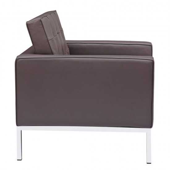 Fine Mod Imports Button Arm Chair in Leather, Brown