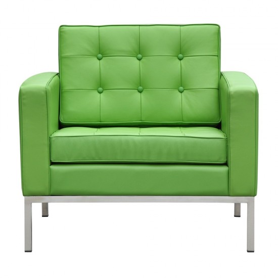 Fine Mod Imports Button Arm Chair in Leather, Green