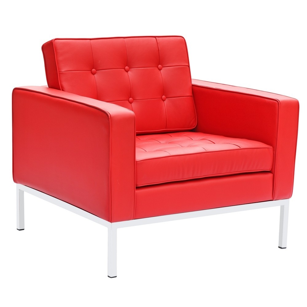 Fine Mod Imports Button Arm Chair in Leather, Red