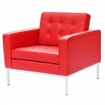 Fine Mod Imports Button Arm Chair in Leather, Red