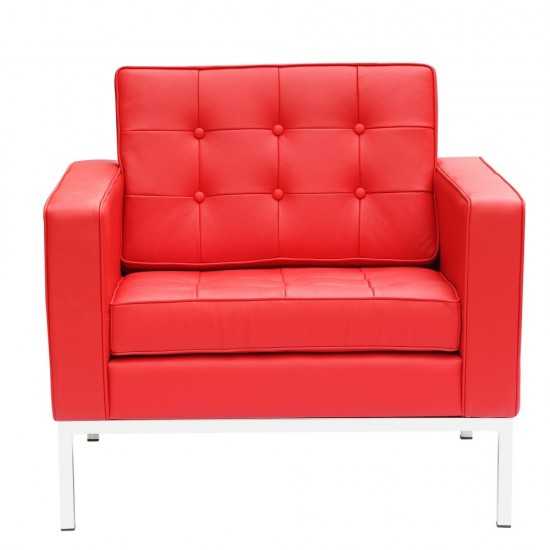 Fine Mod Imports Button Arm Chair in Leather, Red