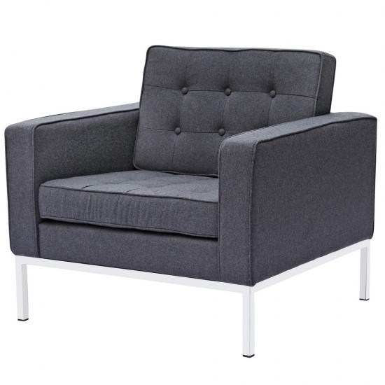 Fine Mod Imports Button Arm Chair in Wool, Gray