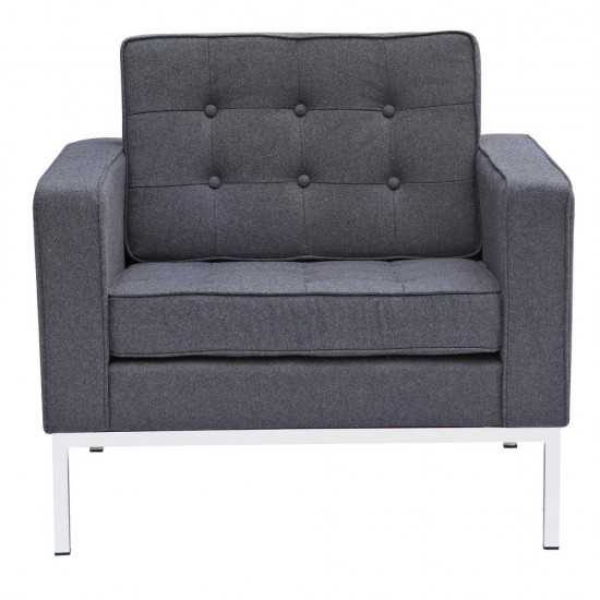 Fine Mod Imports Button Arm Chair in Wool, Gray