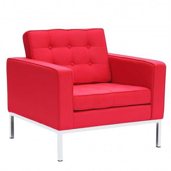 Fine Mod Imports Button Arm Chair in Wool, Red