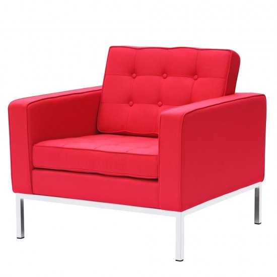 Fine Mod Imports Button Arm Chair in Wool, Red