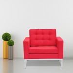 Fine Mod Imports Button Arm Chair in Wool, Red