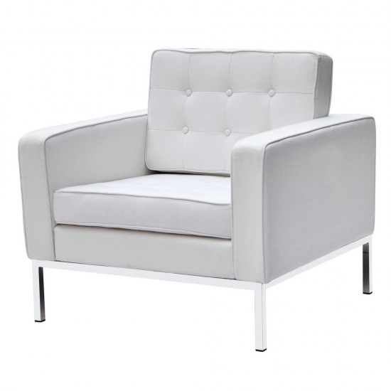 Fine Mod Imports Button Arm Chair in Wool, White