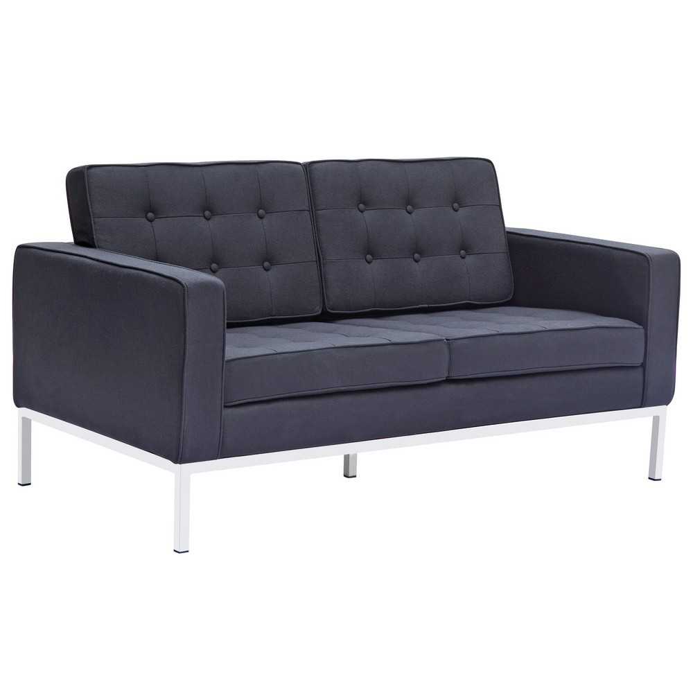 Fine Mod Imports Button Loveseat in Wool, Black