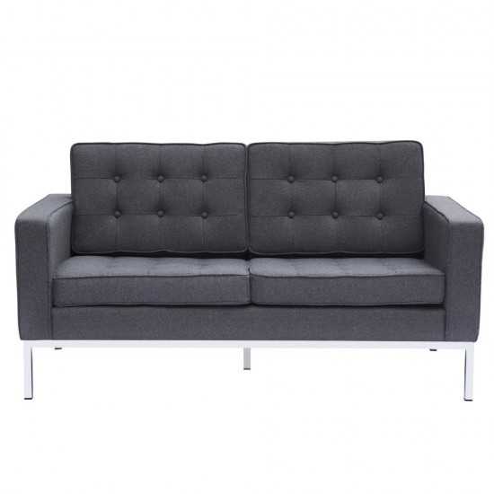Fine Mod Imports Button Loveseat in Wool, Gray