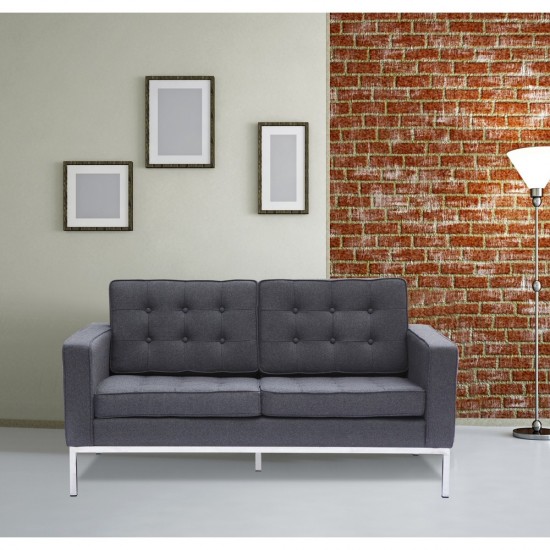 Fine Mod Imports Button Loveseat in Wool, Gray