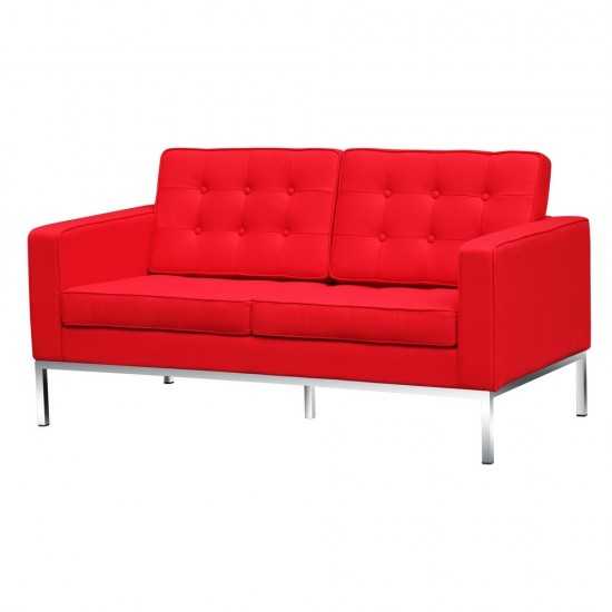 Fine Mod Imports Button Loveseat in Wool, Red