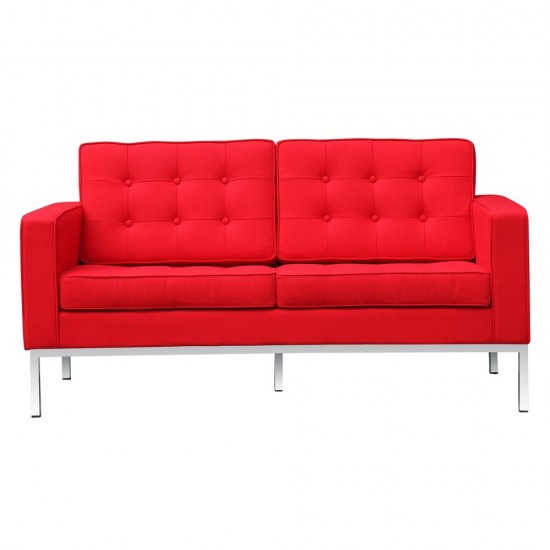 Fine Mod Imports Button Loveseat in Wool, Red