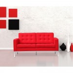 Fine Mod Imports Button Loveseat in Wool, Red